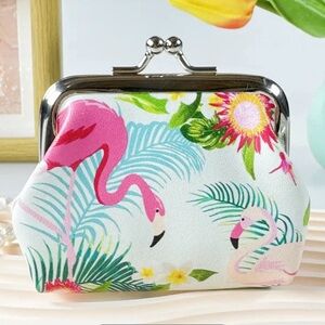 Flamingo Coin Purse Pink White Green